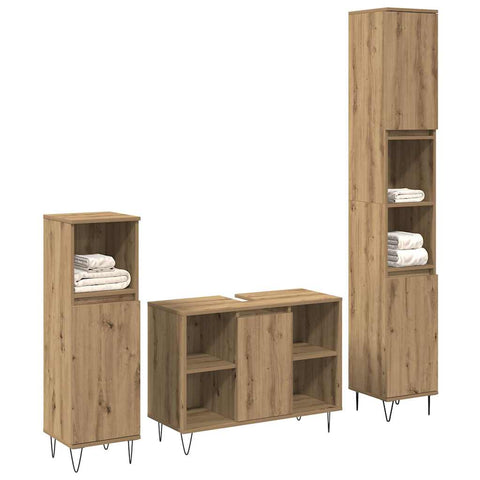 vidaXL 3 piece Bathroom Furniture Set Artisan Oak Engineered Wood