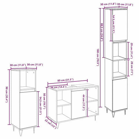 vidaXL 3 piece Bathroom Furniture Set Artisan Oak Engineered Wood