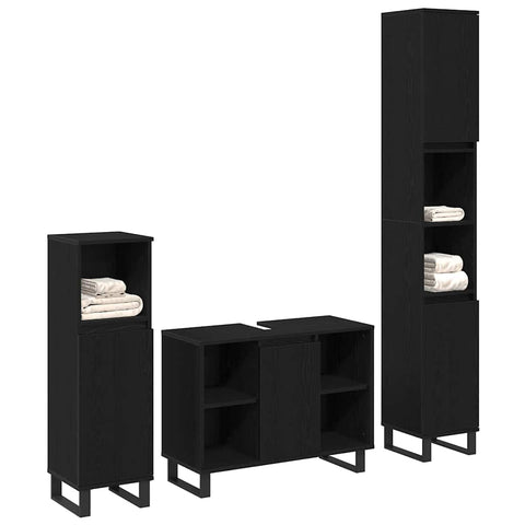vidaXL 3 piece Bathroom Furniture Set Black Oak Engineered Wood