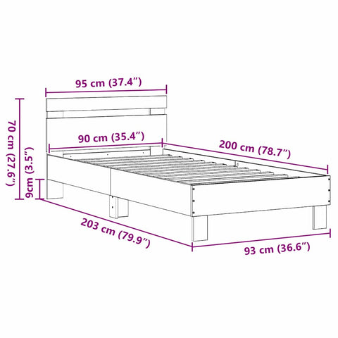 vidaXL Bed Frame with Headboard Black Oak 90 x 200 cm Engineered Wood