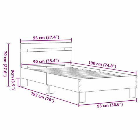 vidaXL Bed Frame with Headboard Old wood 90 x 190 cm Engineered Wood