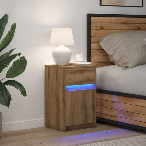 vidaXL LED Bedside Cabinet Artisan oak 38 x 34 x 61 cm Engineered wood