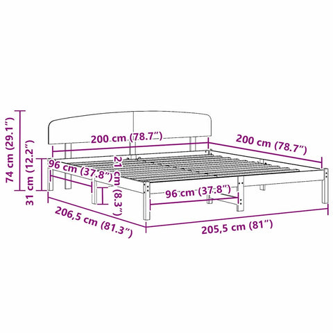 vidaXL Bed Frame with Headboard Brown 200 x 200 cm Solid Pine wood