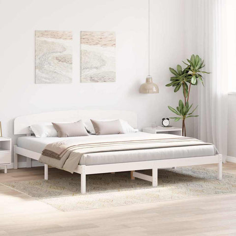 vidaXL Bed Frame with Headboard White 180 x 200 cm Solid Pine wood