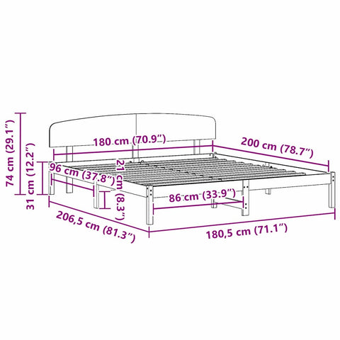 vidaXL Bed Frame with Headboard Brown 180 x 200 cm Solid Pine wood