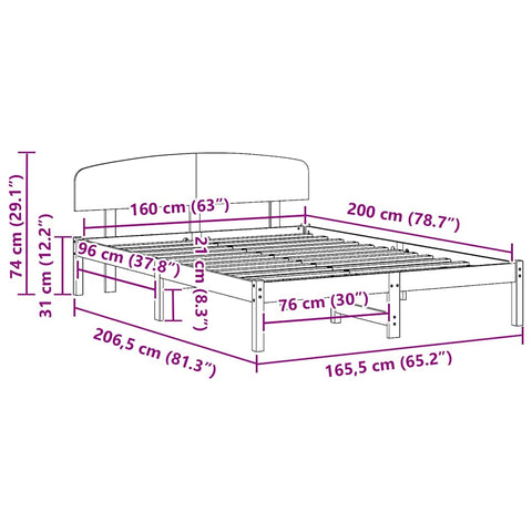 vidaXL Bed Frame with Headboard Brown 160 x 200 cm Solid Pine wood