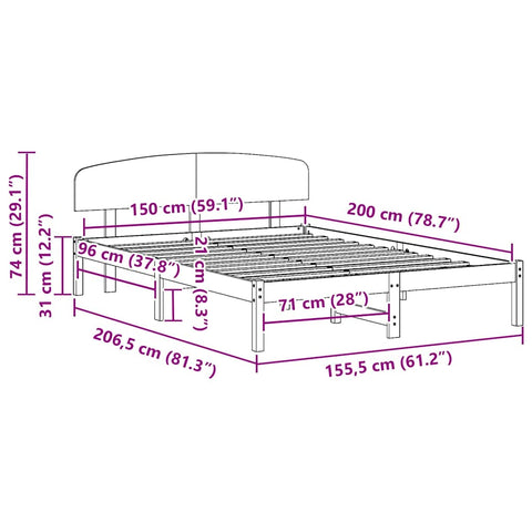 vidaXL Bed Frame with Headboard White 150 x 200 cm Solid Pine wood