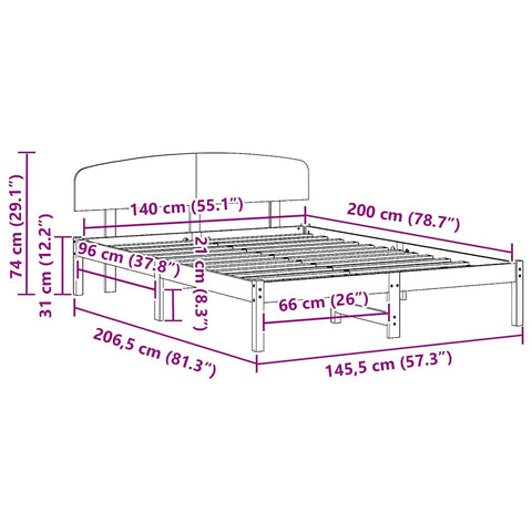 vidaXL Bed Frame with Headboard White 140 x 200 cm Solid Pine wood