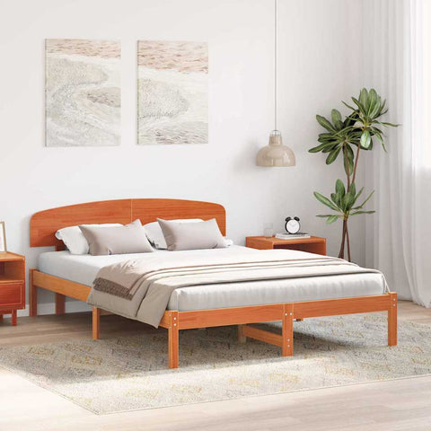vidaXL Bed Frame with Headboard Brown 140 x 200 cm Solid Pine wood