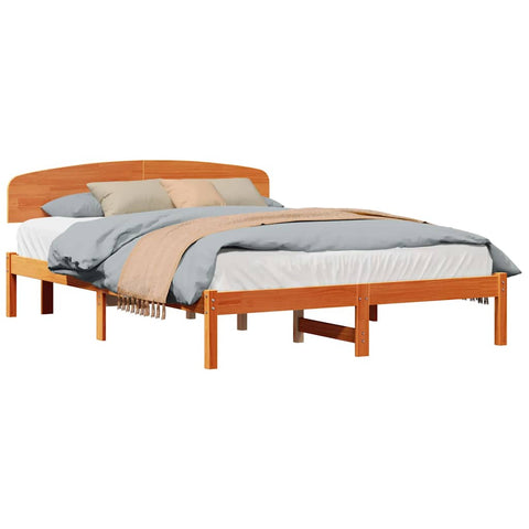 vidaXL Bed Frame with Headboard Brown 140 x 200 cm Solid Pine wood