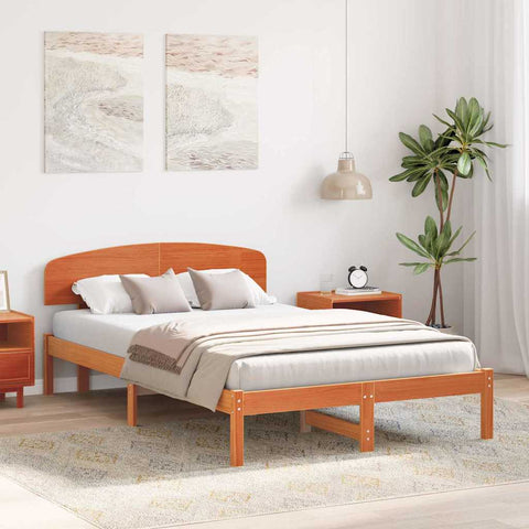 vidaXL Bed Frame with Headboard Brown 120 x 200 cm Solid Pine wood