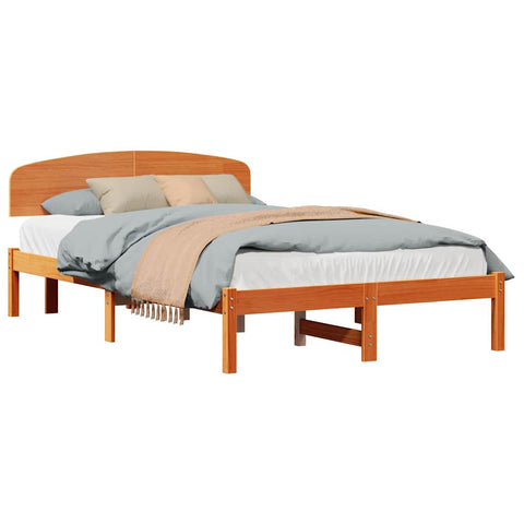 vidaXL Bed Frame with Headboard Brown 120 x 200 cm Solid Pine wood
