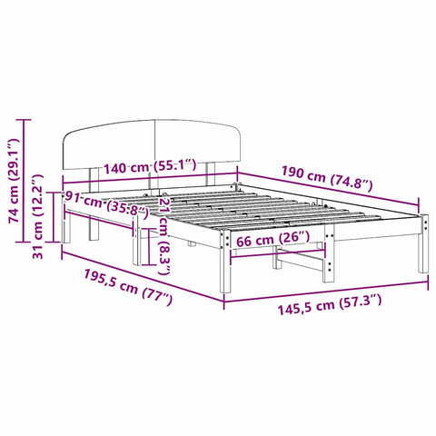 vidaXL Bed Frame with Headboard Brown 140 x 190 cm Solid Pine wood