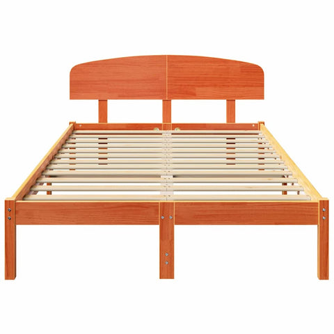 vidaXL Bed Frame with Headboard Brown 140 x 190 cm Solid Pine wood