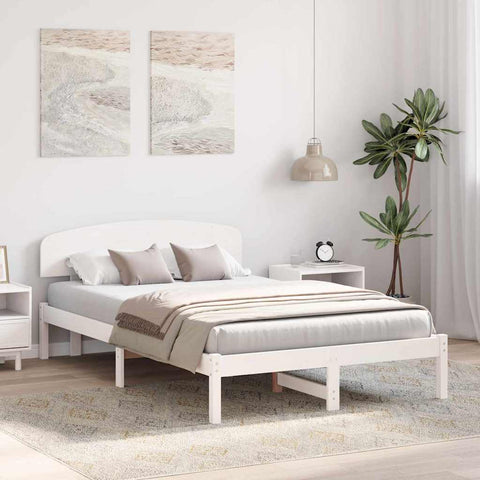vidaXL Bed Frame with Headboard White 120 x 190 cm Solid Pine wood