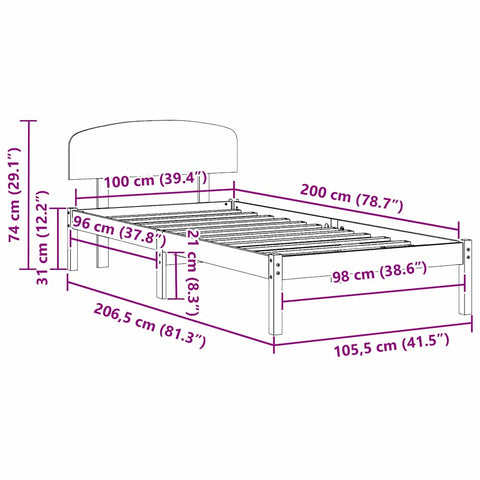 vidaXL Bed Frame with Headboard White 100 x 200 cm Solid Pine wood
