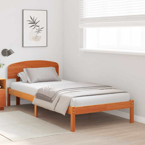vidaXL Bed Frame with Headboard Brown 100 x 200 cm Solid Pine wood