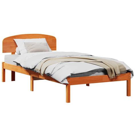 vidaXL Bed Frame with Headboard Brown 75 x 190 cm Solid Pine wood