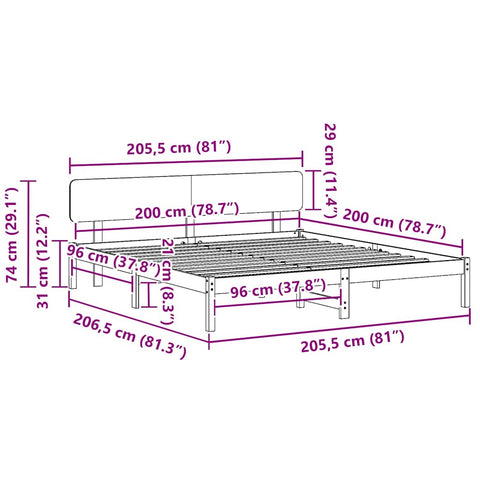vidaXL Bed Frame with Headboard White 200 x 200 cm