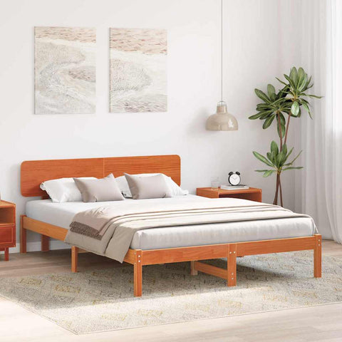 vidaXL Bed Frame with Headboard Wax Brown 200 x 200 cm