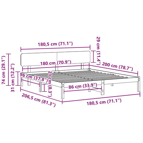vidaXL Bed Frame with Headboard Natural 180 x 200 cm