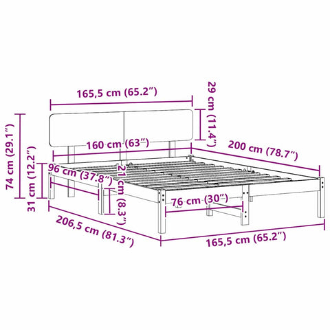 vidaXL Bed Frame with Headboard White 160 x 200 cm