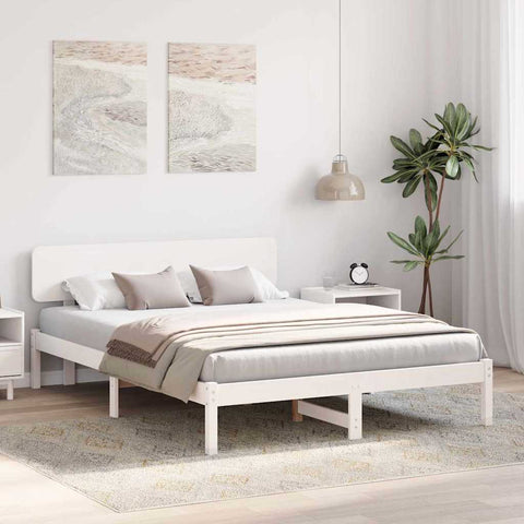 vidaXL Bed Frame with Headboard White 140 x 200 cm