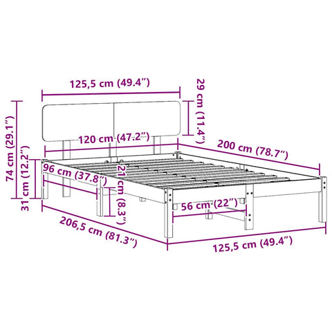 vidaXL Bed Frame with Headboard White 120 x 200 cm