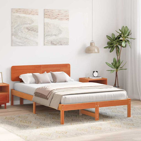 vidaXL Bed Frame with Headboard Wax Brown 135 x 190 cm