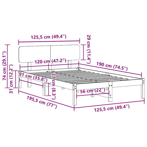 vidaXL Bed Frame with Headboard White 120 x 190 cm