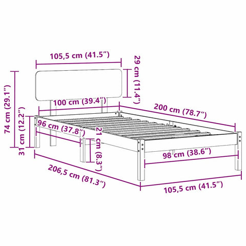 vidaXL Bed Frame with Headboard White 100 x 200 cm