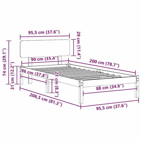vidaXL Bed Frame with Headboard Natural 90 x 200 cm