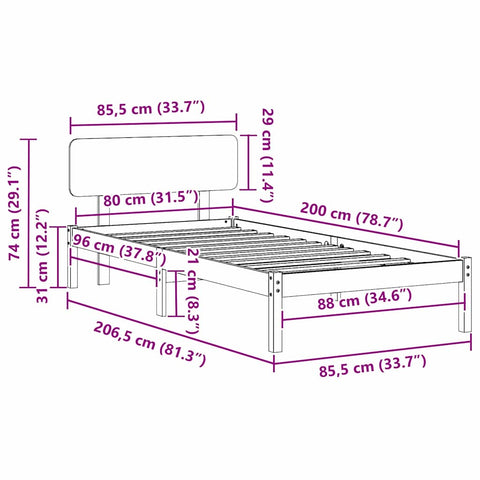 vidaXL Bed Frame with Headboard Wax Brown 80 x 200 cm