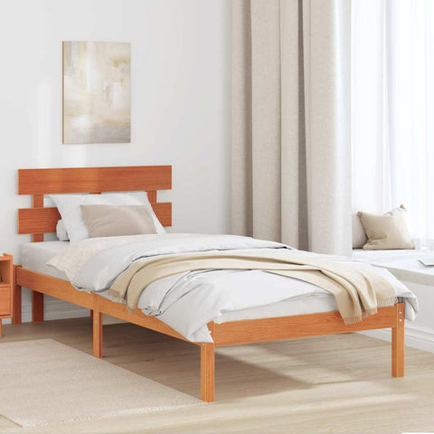 vidaXL Bed Frame with Headboard Brown 80 x 200 cm Solid Pine wood