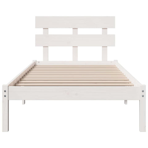 vidaXL Bed Frame with Headboard White 90 x 200 cm Solid Pine wood