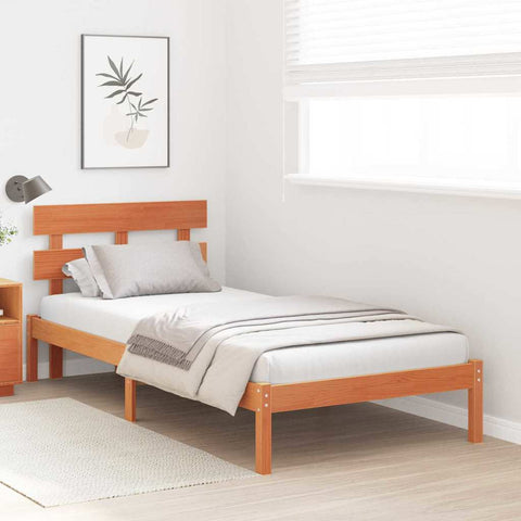 vidaXL Bed Frame with Headboard Brown 100 x 200 cm Solid Pine wood