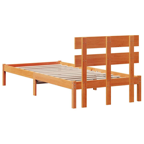 vidaXL Bed Frame with Headboard Brown 100 x 200 cm Solid Pine wood