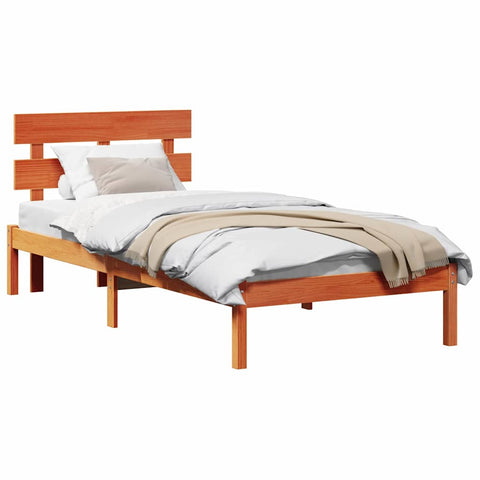 vidaXL Bed Frame with Headboard Brown 100 x 200 cm Solid Pine wood