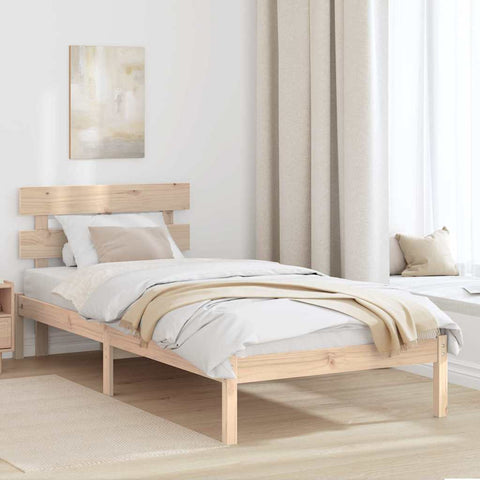 vidaXL Bed Frame with Headboard Brown 90 x 190 cm Solid Pine wood