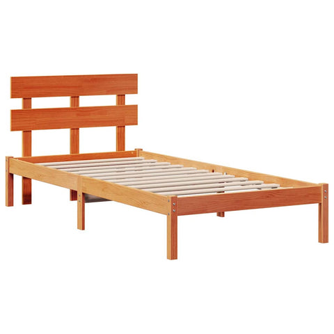 vidaXL Bed Frame with Headboard Brown 90 x 190 cm Solid Pine wood