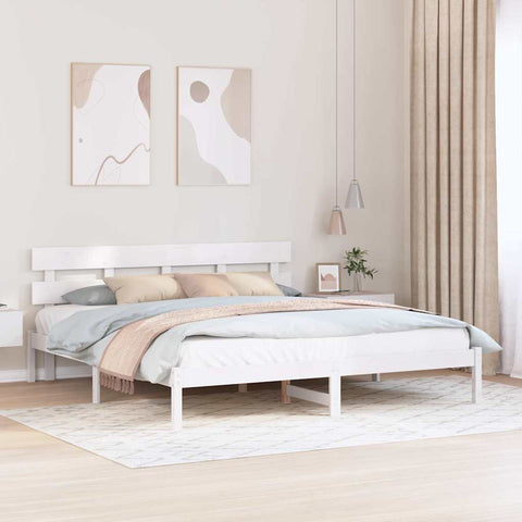 vidaXL Bed Frame with Headboard White 200 x 200 cm Solid Pine wood