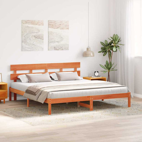 vidaXL Bed Frame with Headboard Brown 200 x 200 cm Solid Pine wood