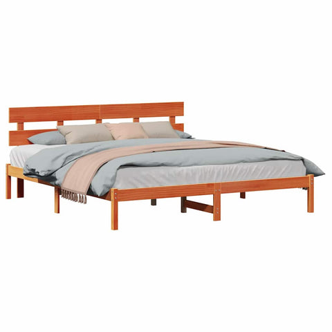 vidaXL Bed Frame with Headboard Brown 200 x 200 cm Solid Pine wood