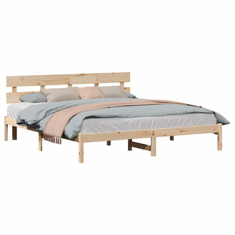 vidaXL Bed Frame with Headboard Brown 180 x 200 cm Solid Pine wood