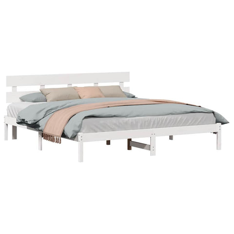 vidaXL Bed Frame with Headboard White 180 x 200 cm Solid Pine wood
