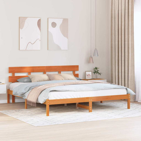 vidaXL Bed Frame with Headboard Brown 180 x 200 cm Solid Pine wood