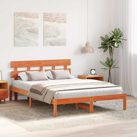 vidaXL Bed Frame with Headboard Brown 160 x 200 cm Solid Pine wood