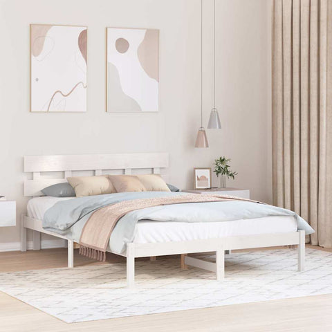 vidaXL Bed Frame with Headboard White 150 x 200 cm Solid Pine wood