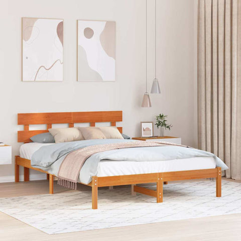vidaXL Bed Frame with Headboard Brown 140 x 200 cm Solid Pine wood