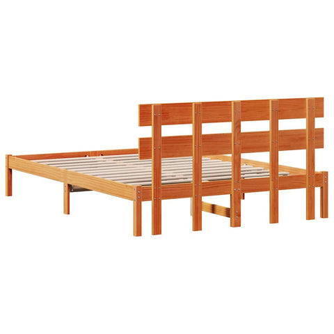 vidaXL Bed Frame with Headboard Brown 140 x 200 cm Solid Pine wood